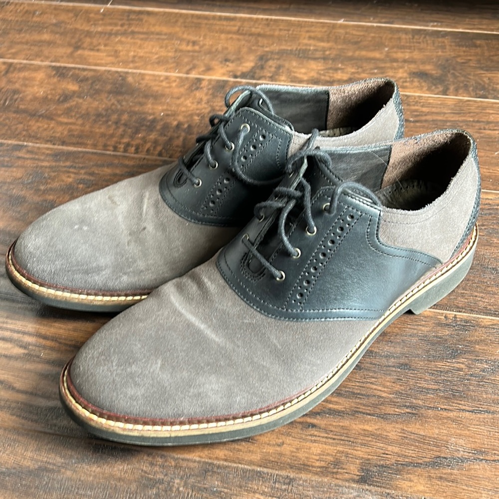 Cole Haan dress shoes, saddle style with navy blue and charcoal gray colorway